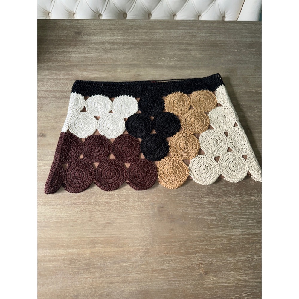 Simon Miller Multi Crochet Circle Mini Skirt XL Black Tan Brown White Boho - Picture 5 of 9